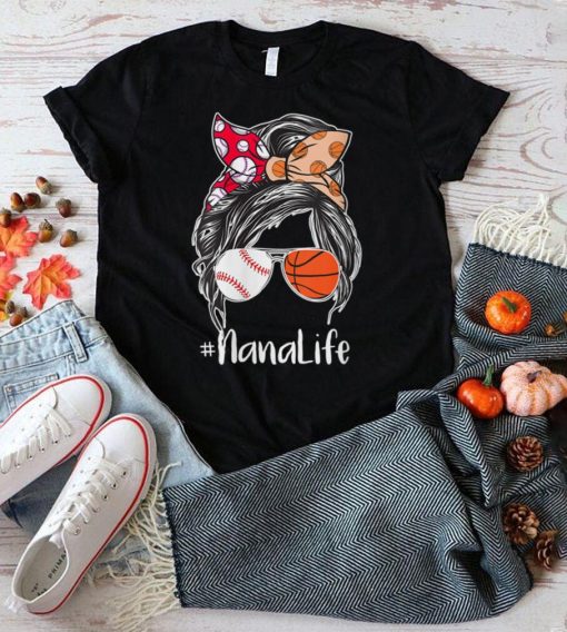 Womens Nana Life Baseball Basketball Nana Messy Bun Mother's Day V Neck T Shirt