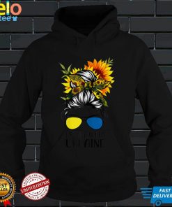 Womens I Stand With Ukraine Ukrainian Sunflower Messy Bun T Shirt