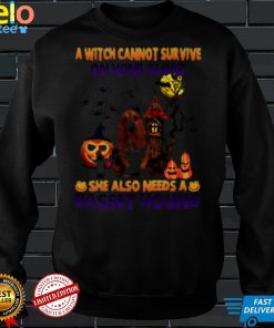A Witch cannot survive on wine alone she also needs a Basset Hound Halloween shirt