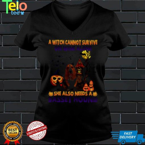 A Witch cannot survive on wine alone she also needs a Basset Hound Halloween shirt