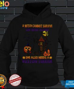 A Witch cannot survive on wine alone she also needs a Black Boston Terrier Halloween shirt