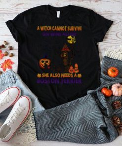 A Witch cannot survive on wine alone she also needs a Black Boston Terrier Halloween shirt