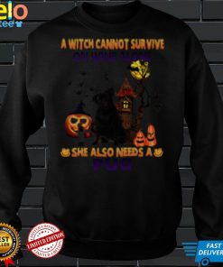 A Witch cannot survive on wine alone she also needs a Black Pug Halloween shirt