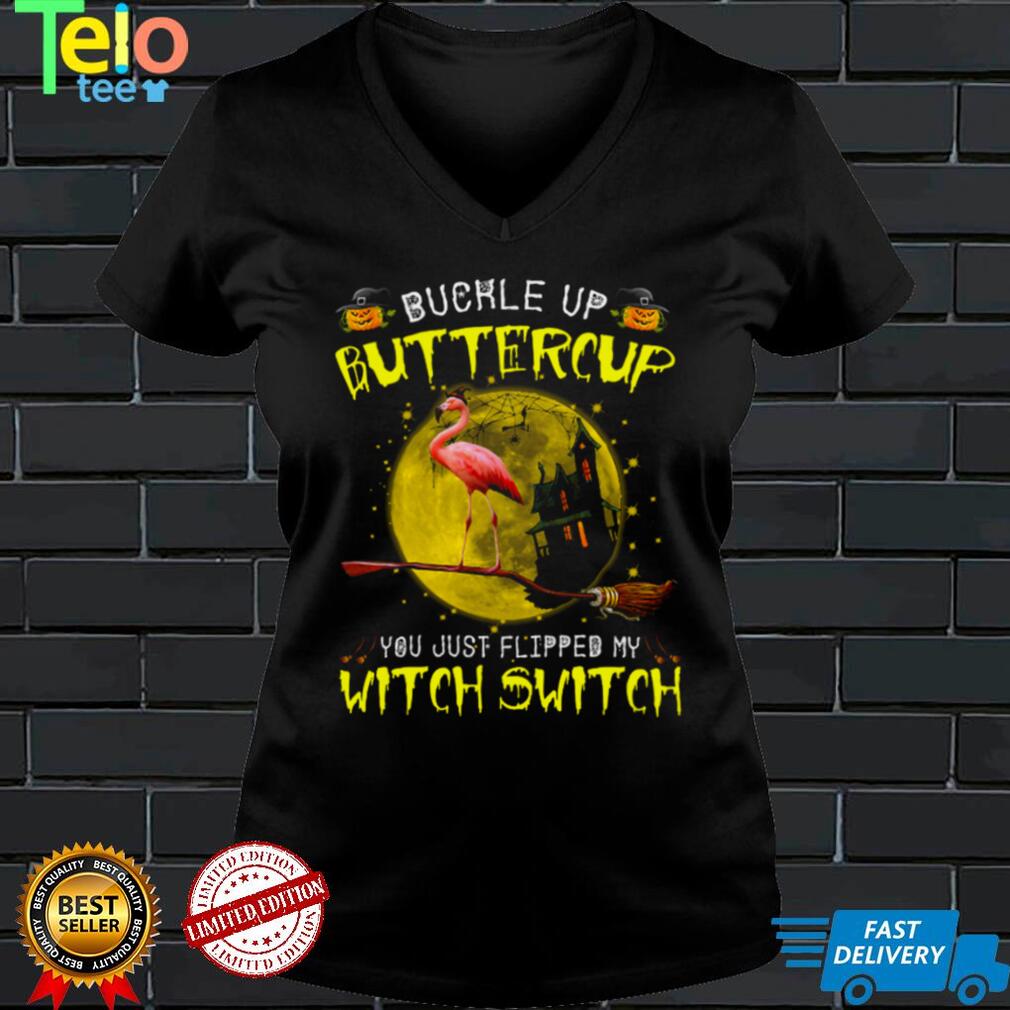 Buckle Up Buttercup You Just Flipped My Witch Switch Flamingo Witch Animals Lovers Halloween shirt