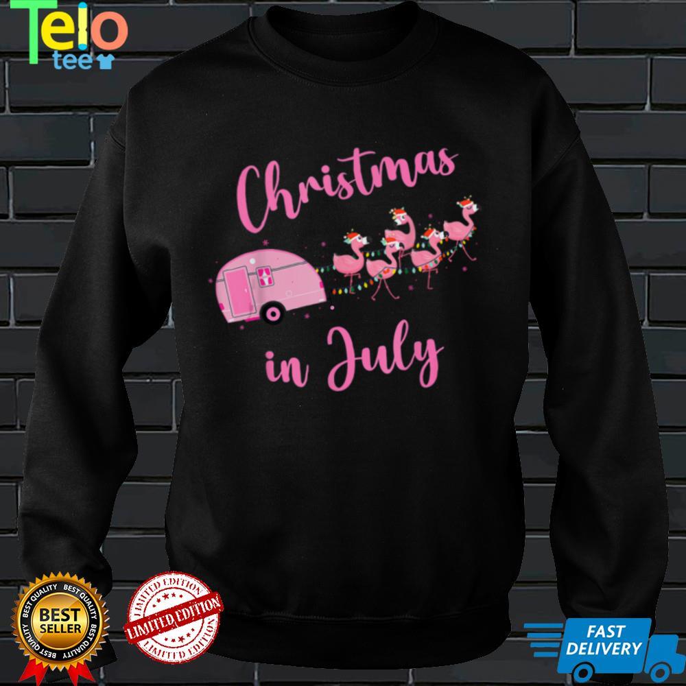 Funny Flamingo Pink Retro Camping Car Christmas In July T Shirt