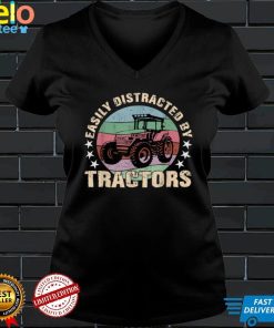 Mens Retro Graphic Easily Distracted By Tractors Farmer T Shirt