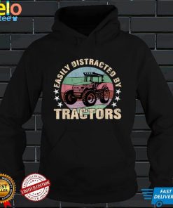 Mens Retro Graphic Easily Distracted By Tractors Farmer T Shirt
