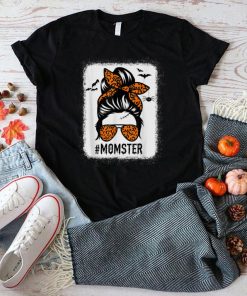 Mom Messy Bun Halloween Leopard Womens Momster Spooky T Shirt
