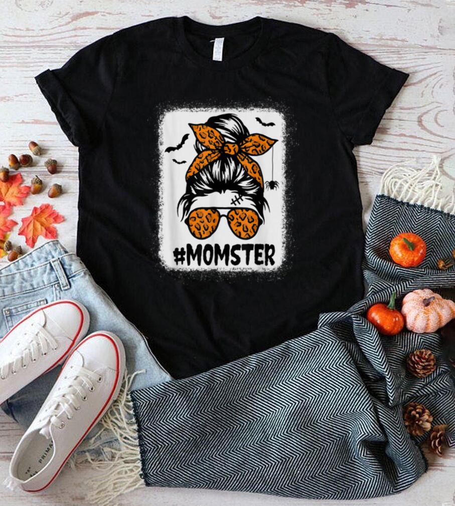 Momster Shirt For Women Halloween Mom Messy Bun Leopard T Shirt