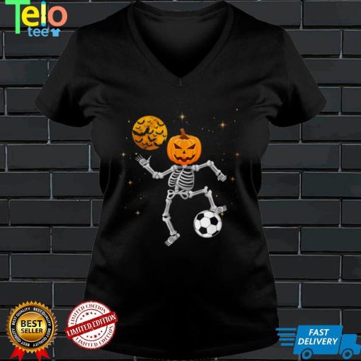 Skeleton Pumpkin Soccer Halloween Boys Girls Kids Men T Shirt