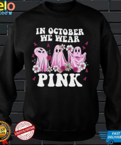 In October We Wear Pink Shirt, Halloween Cancer Awareness Shirt, Cute Ghost Shirt