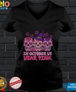 In October We Wear Pink Sugar Skull Halloween Breast Cancer T Shirt