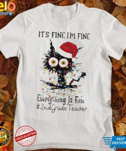 Santa Black Cat light It’s fine I’m fine everything is fine #2nd Grade Teacher Merry Christmas shirt