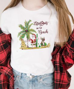 Santa claus Christmas on the beach Hawaii t shirt