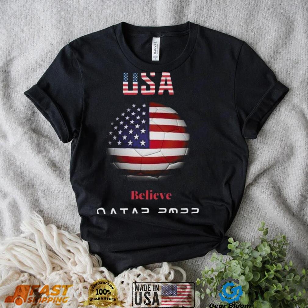 USA World Cup Qatar 2022 Believe Wins Merch, USA Football Flag World Cup Supporters Fans Uniform T Shirt