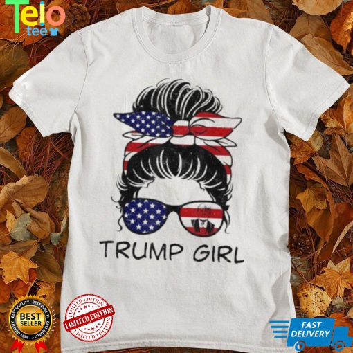 Vintage Trump Girl Messy Bun Republican American Flag T Shirt