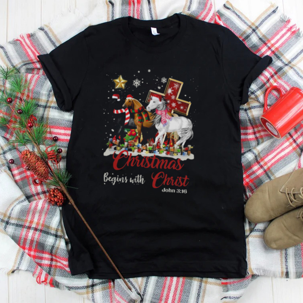 Horses Santa Christmas Begins With Christ shirt