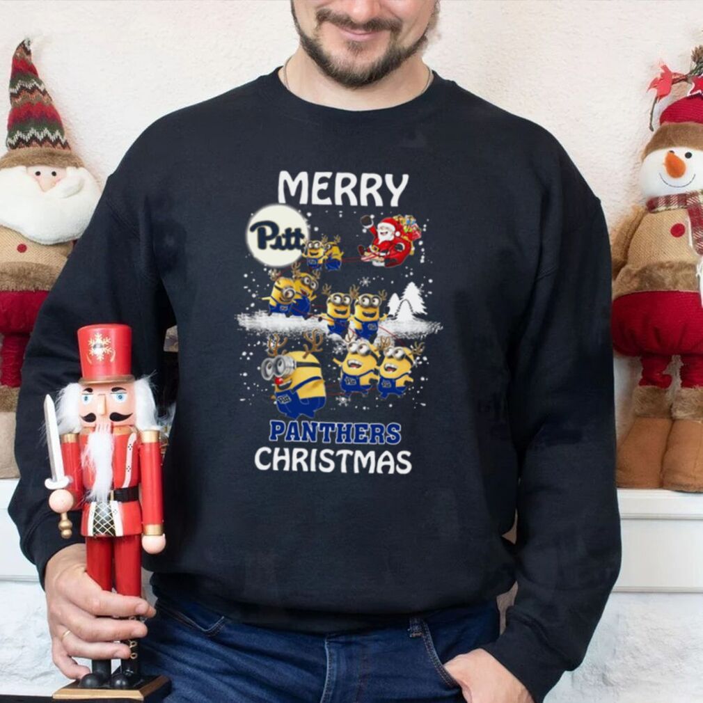 Pittsburgh Panthers Minion Santa Claus With Sleigh Christmas Sweatshirt