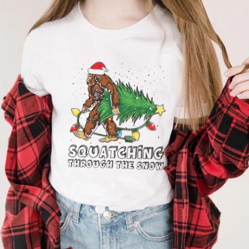 Santa Bigfoot Merry Squatching Through The Snow Christmas Tree Lights Sweater