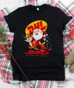 Santa Claus Riding Reindeer Dhl Excellence Simply Delivered Christmas Shirt