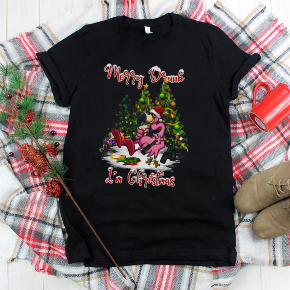 Santa Flamingo Merry Drunk I’m Christmas Tree Gift shirt