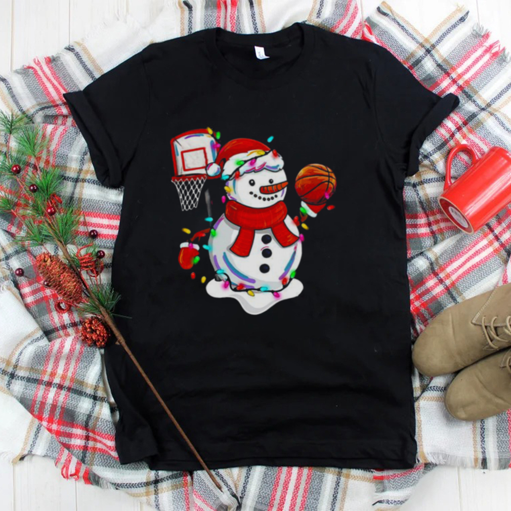 Snowman Playing Basketball Merry Christmas Light shirt