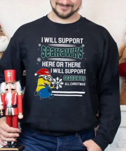 Wagner Seahawks Minion Support Here Or There All Christmas Christmas Sweatshirt